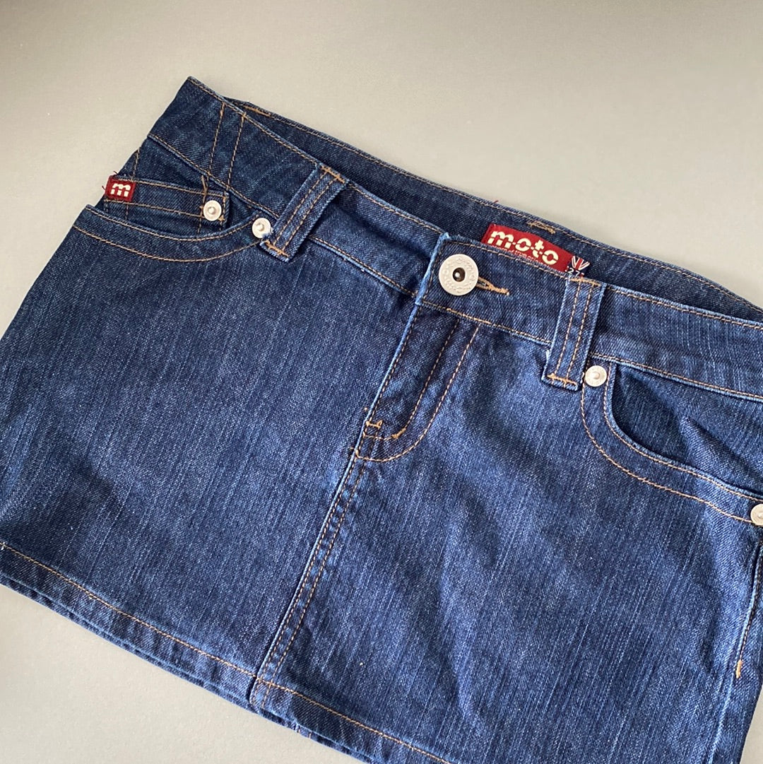 moto denim mini skirt
