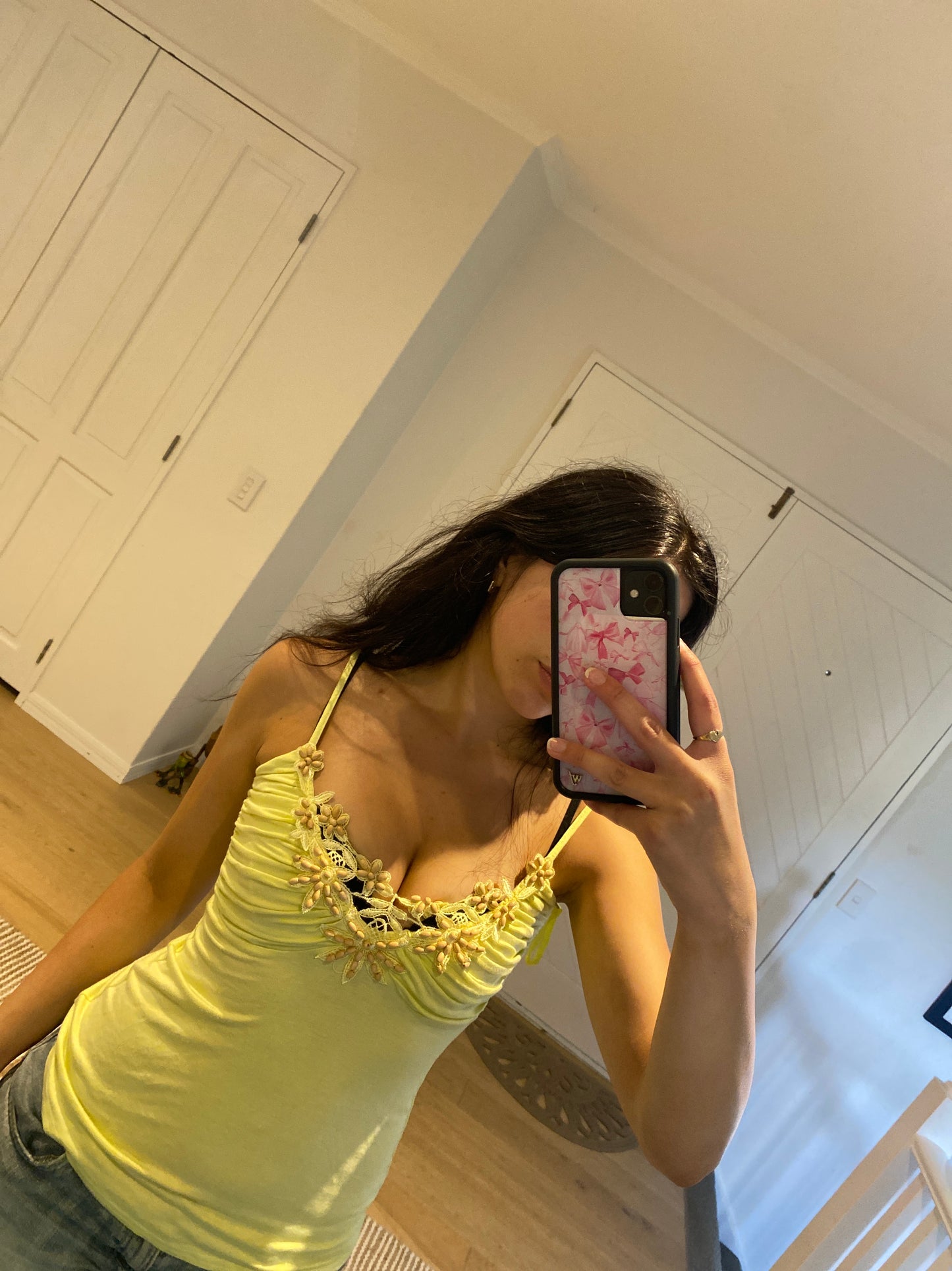 yellow beaded cami top