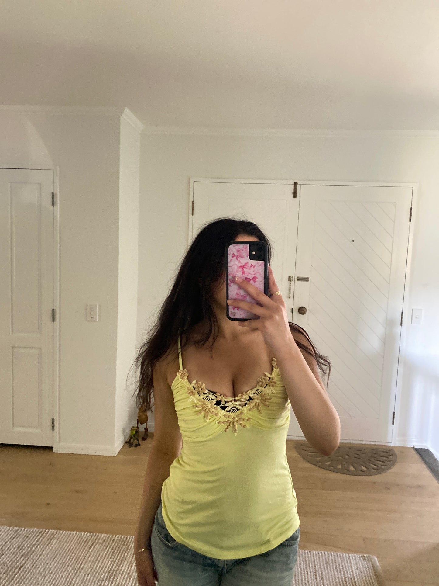 yellow beaded cami top