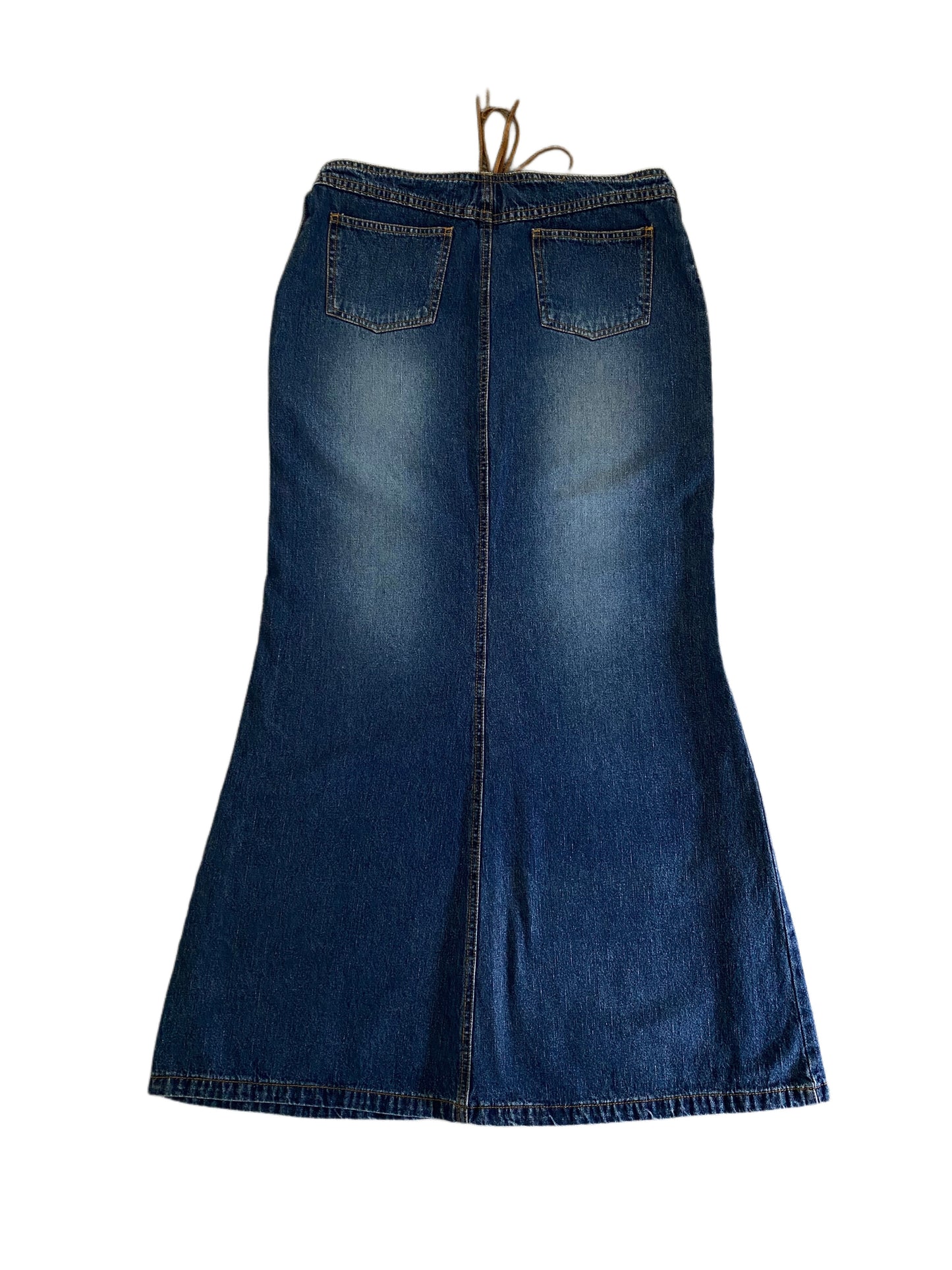 denim low rise maxi skirt