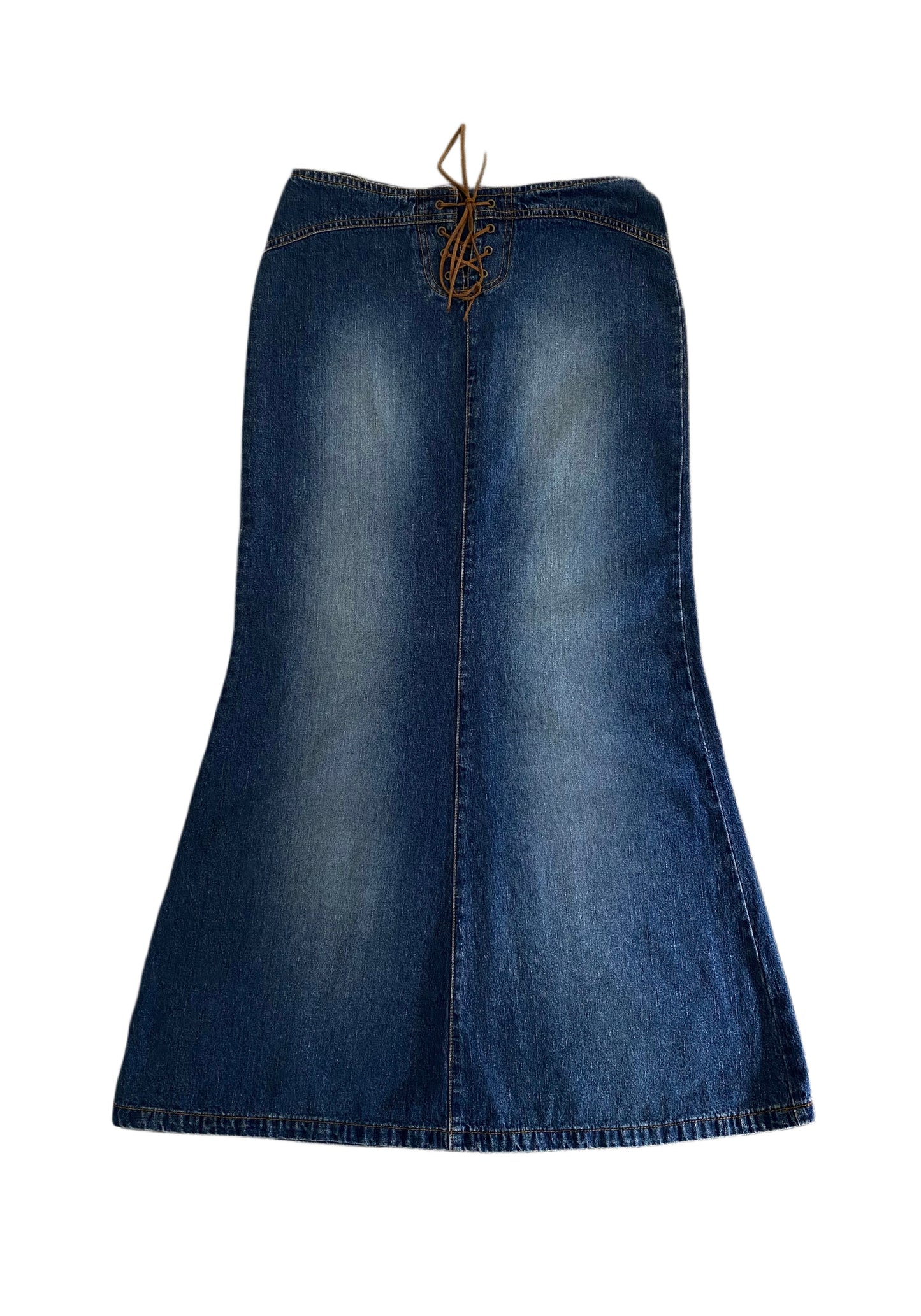 denim low rise maxi skirt