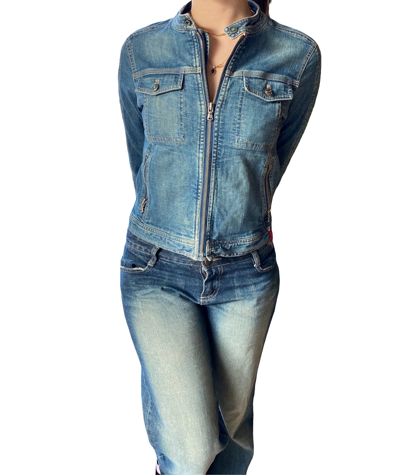 tiffany fitted denim moto jacket