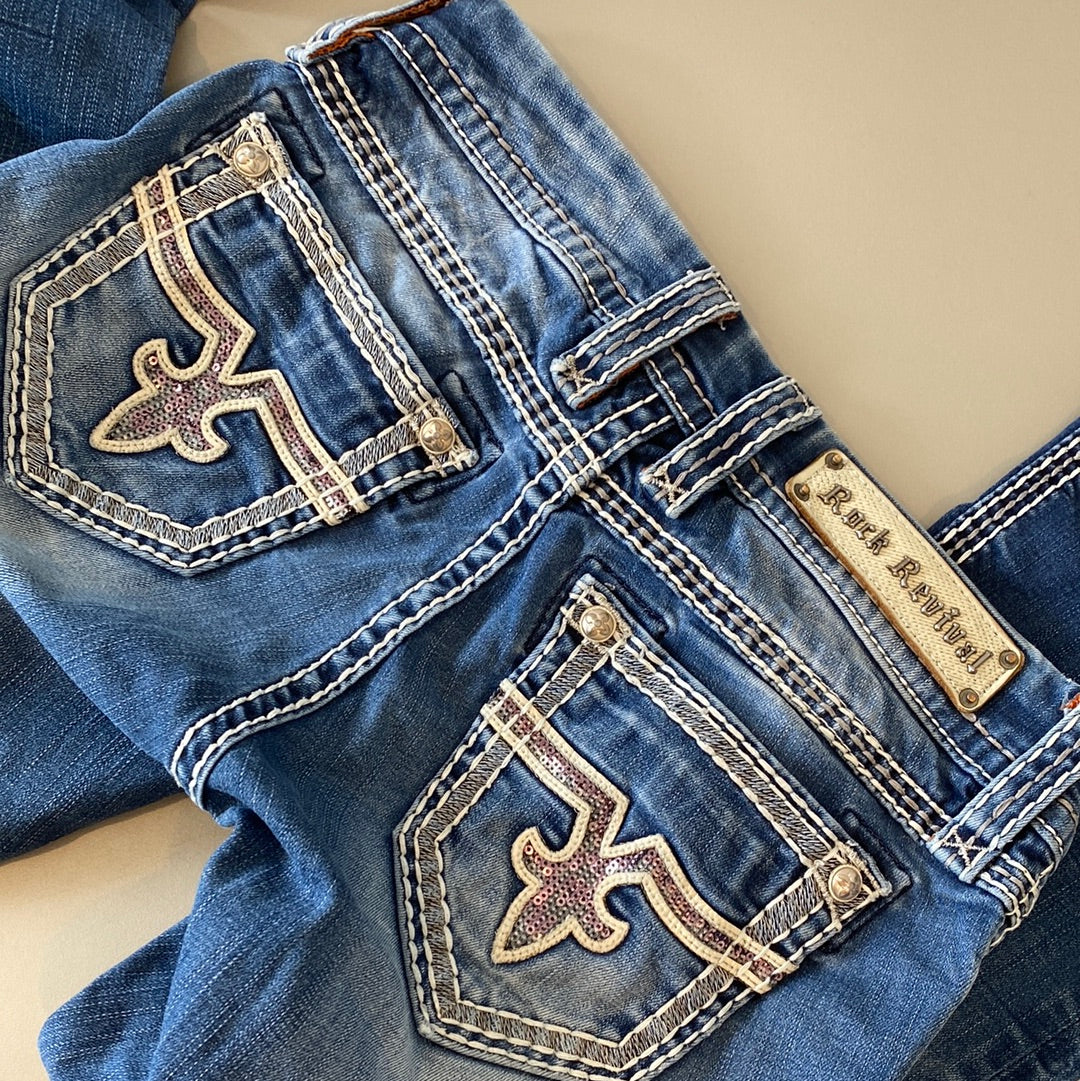 ♡ pink sequin rock revival jeans ♡