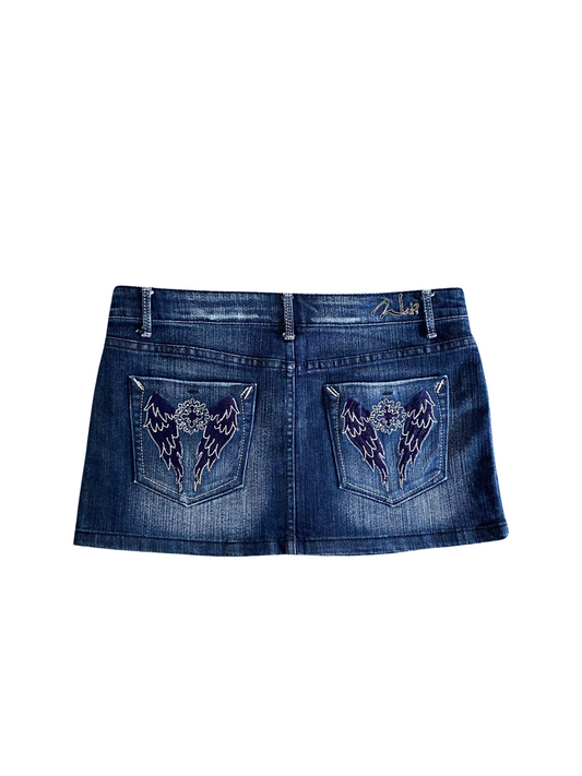 angel wing denim mini skirt