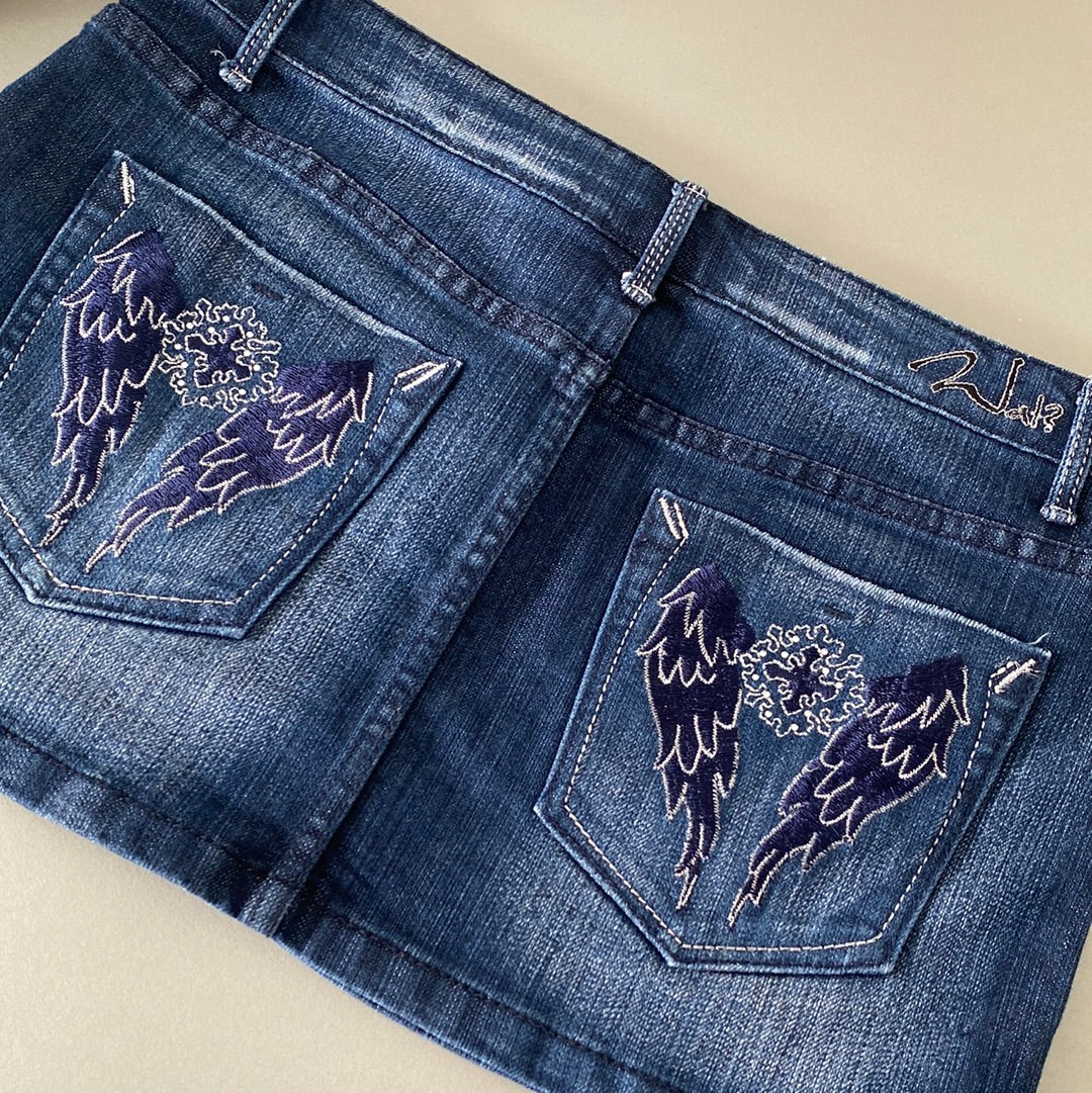 angel wing denim mini skirt