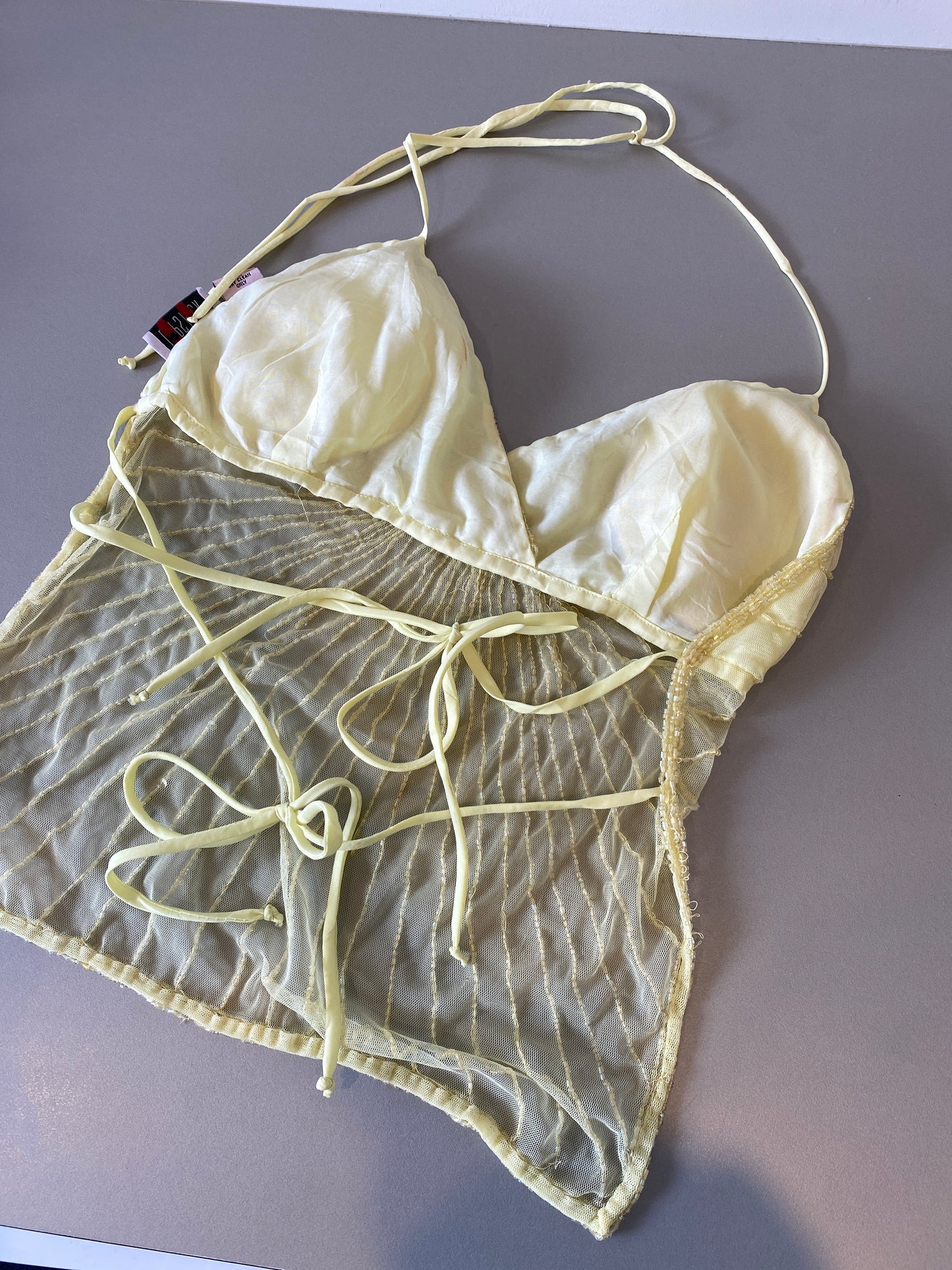 lipstick yellow sequin halter top