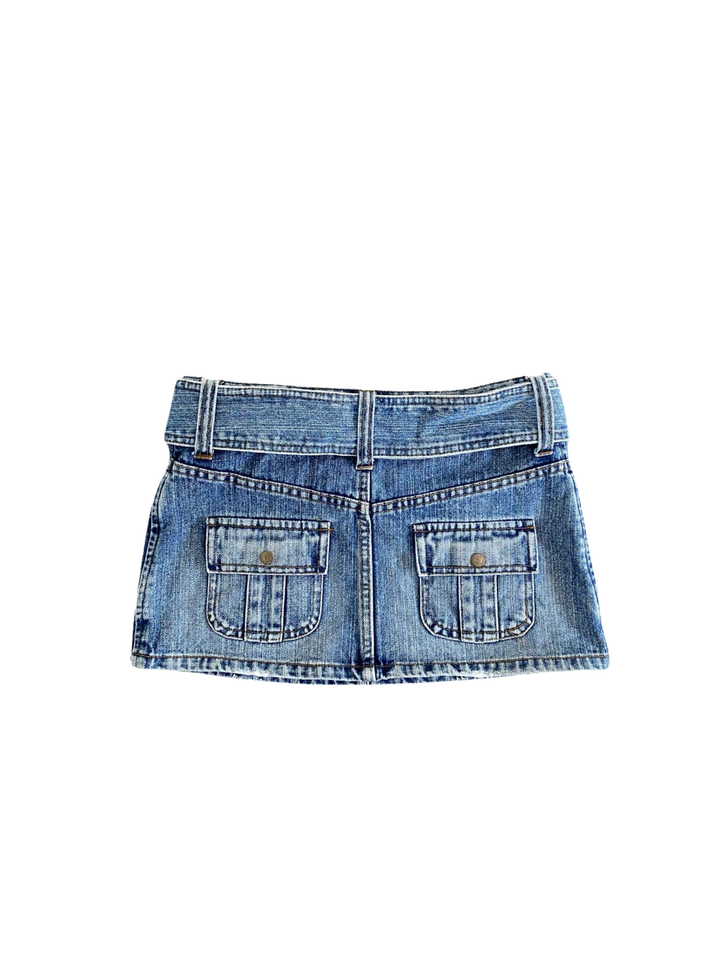 belt denim mini skirt