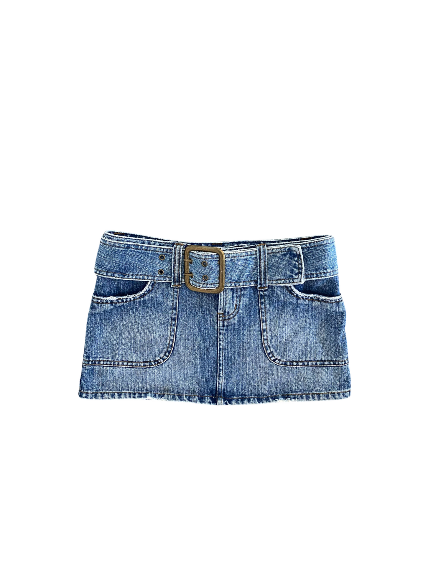 belt denim mini skirt