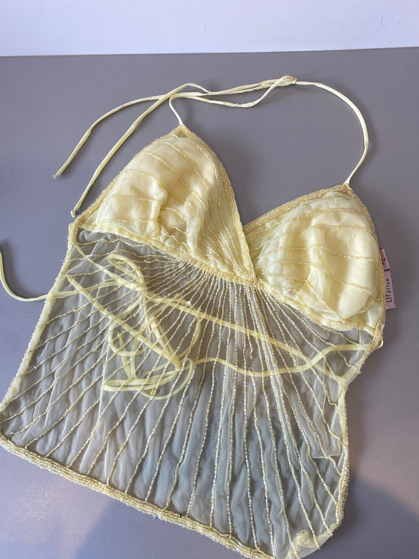lipstick yellow sequin halter top