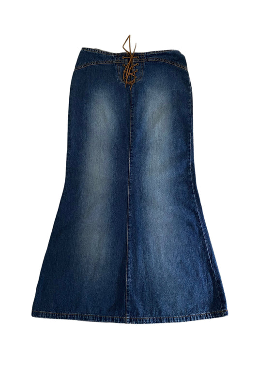denim low rise maxi skirt