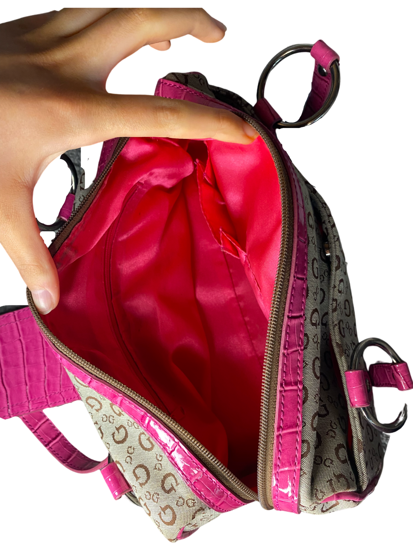 pink guess handbag