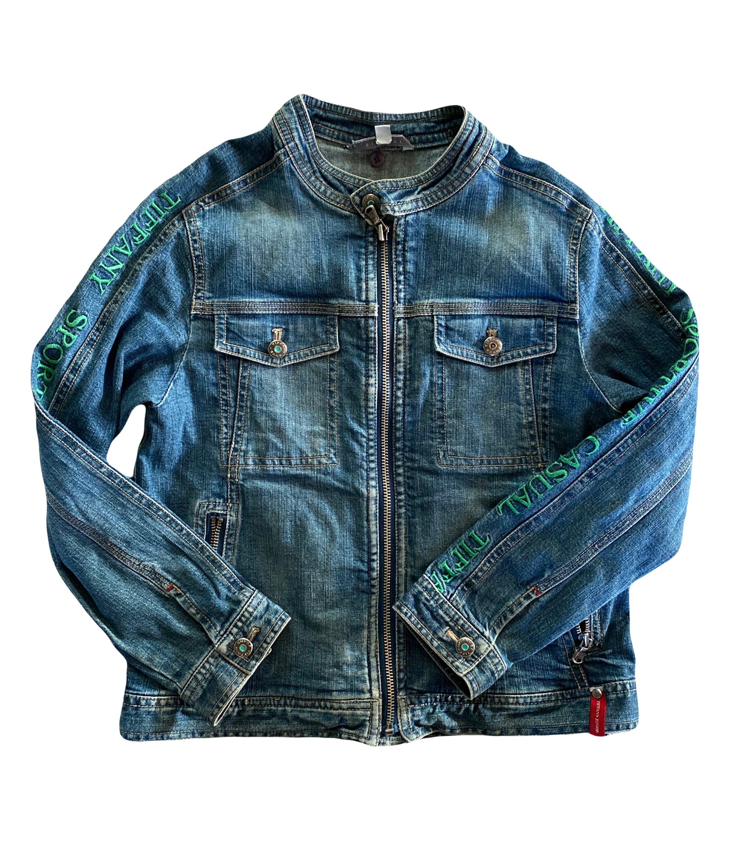 tiffany fitted denim moto jacket