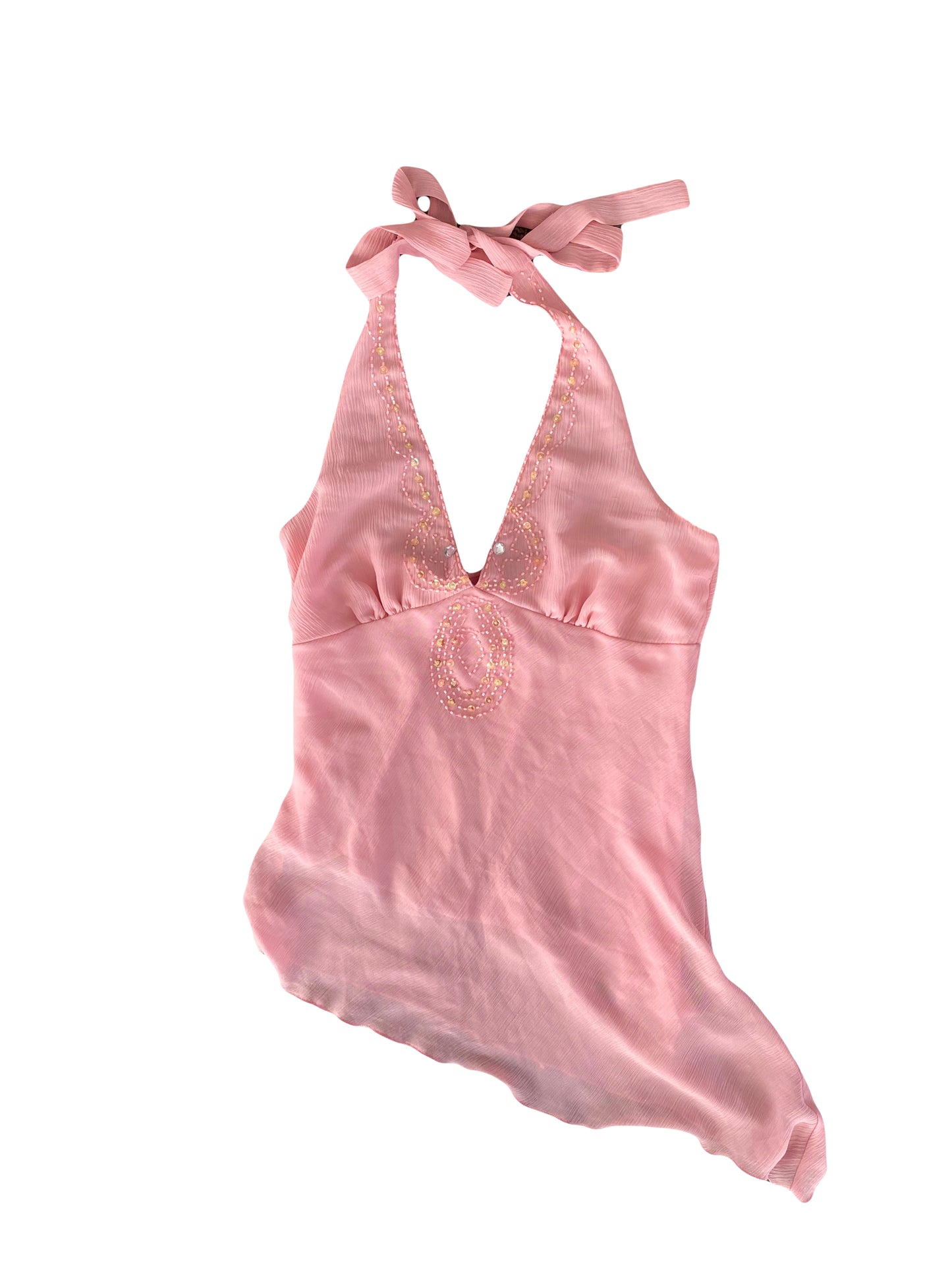 pink halter asymmetric sequin top