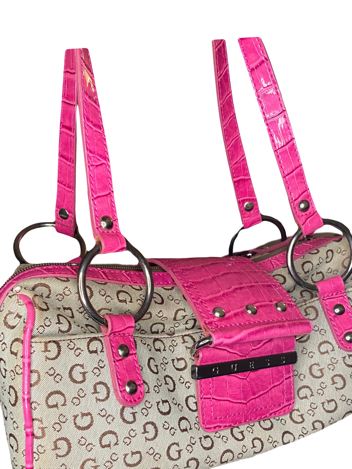 pink guess handbag