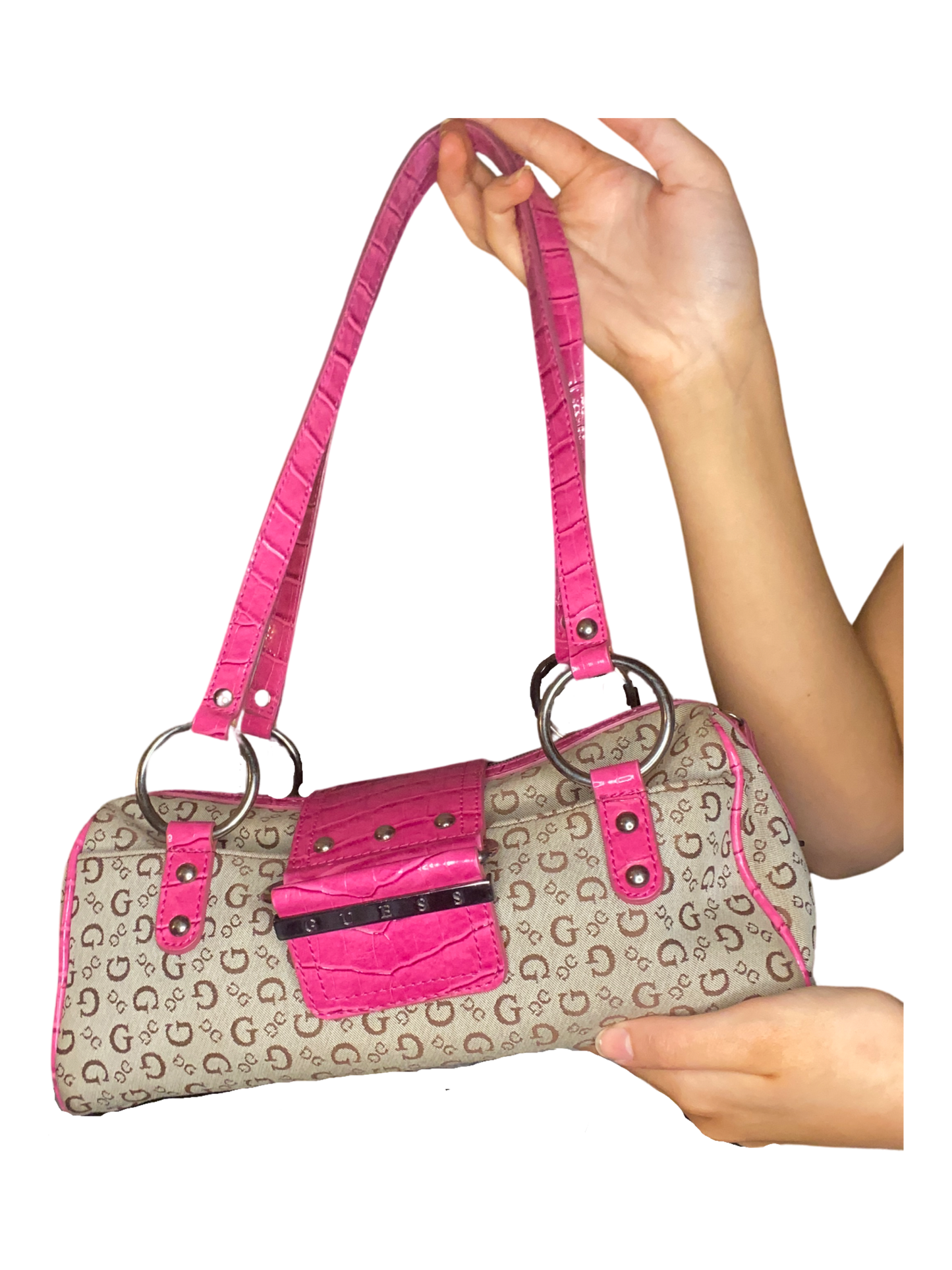 pink guess handbag