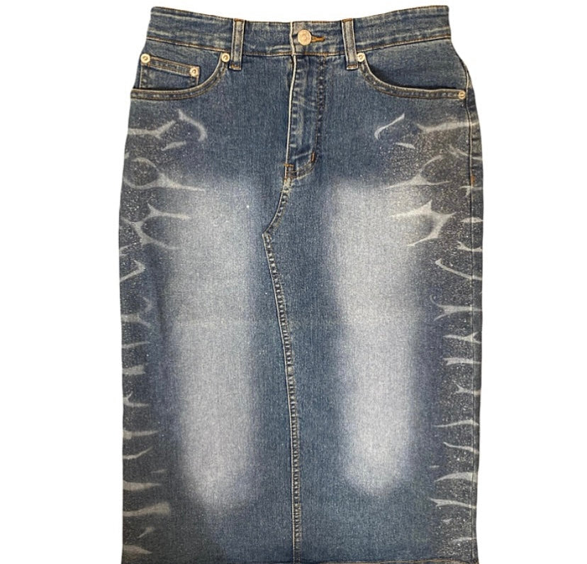 Stunning faceoff denim midi skirt