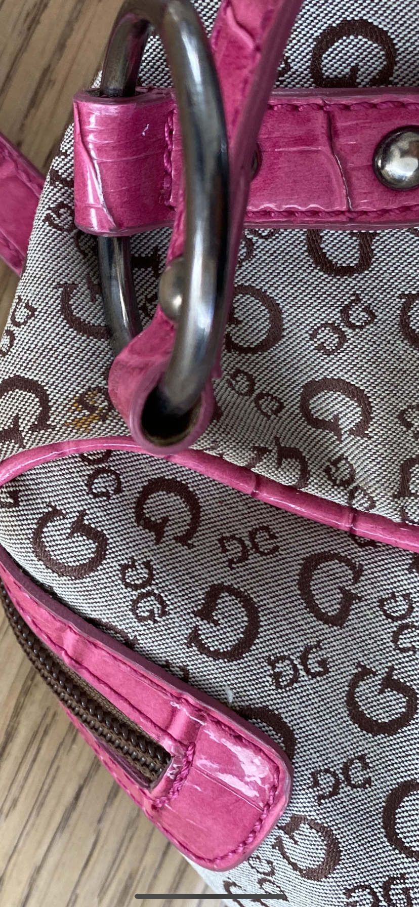 pink guess handbag