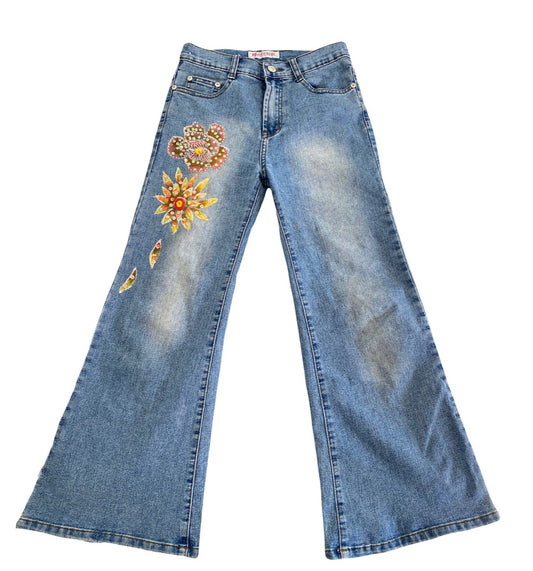 sequin flare jeans